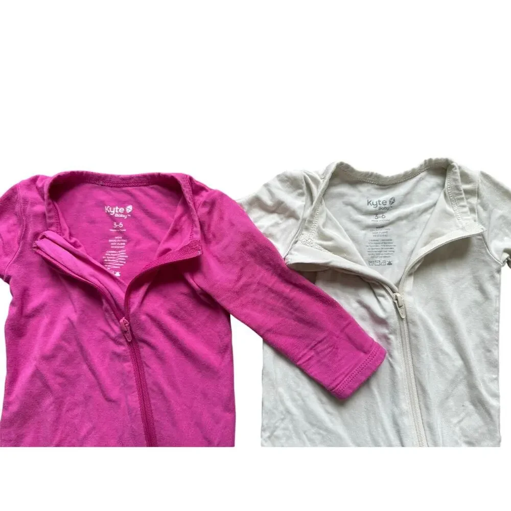 Kyte BABY Pink and White Zip Front Footed Pajama Set